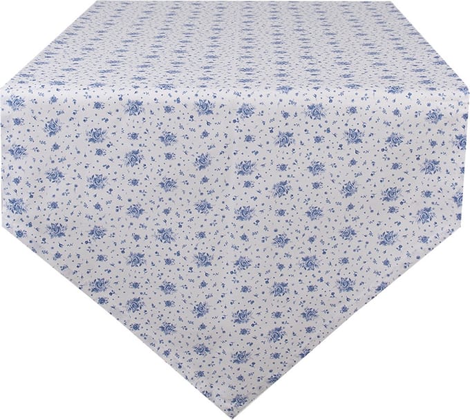 Clayre & Eef Tafelloper 50x160 cm Wit Blauw Katoen Roosjes