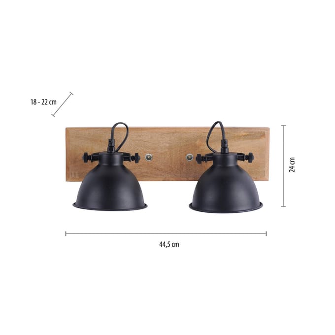 JUST LIGHT. GmbH Samia plafondlamp, 2-lamps, mangohout, zwart