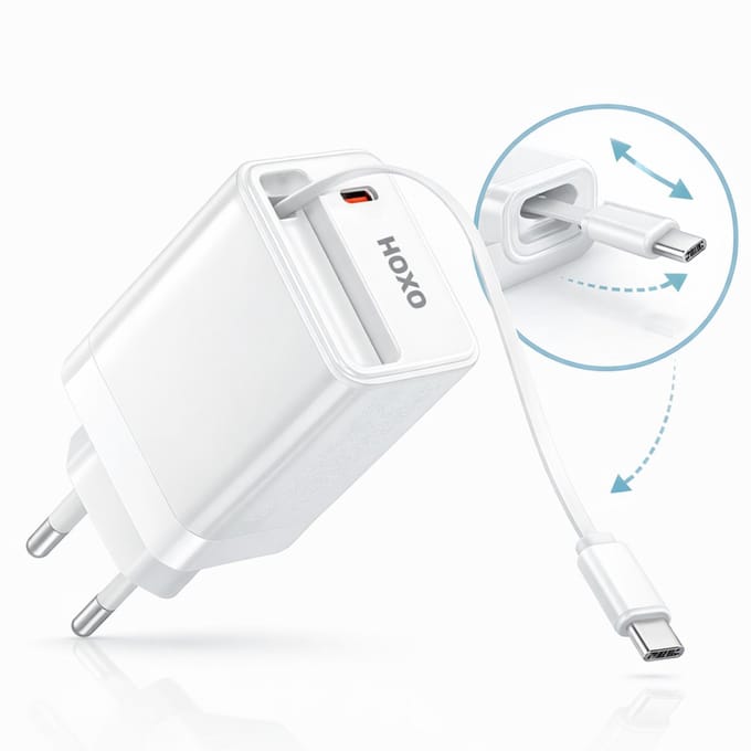 35W USB C Oplader met ingebouwde kabel - USB C Adapter - USB C Kabel - Snellader - USB C naar USB C Kabel