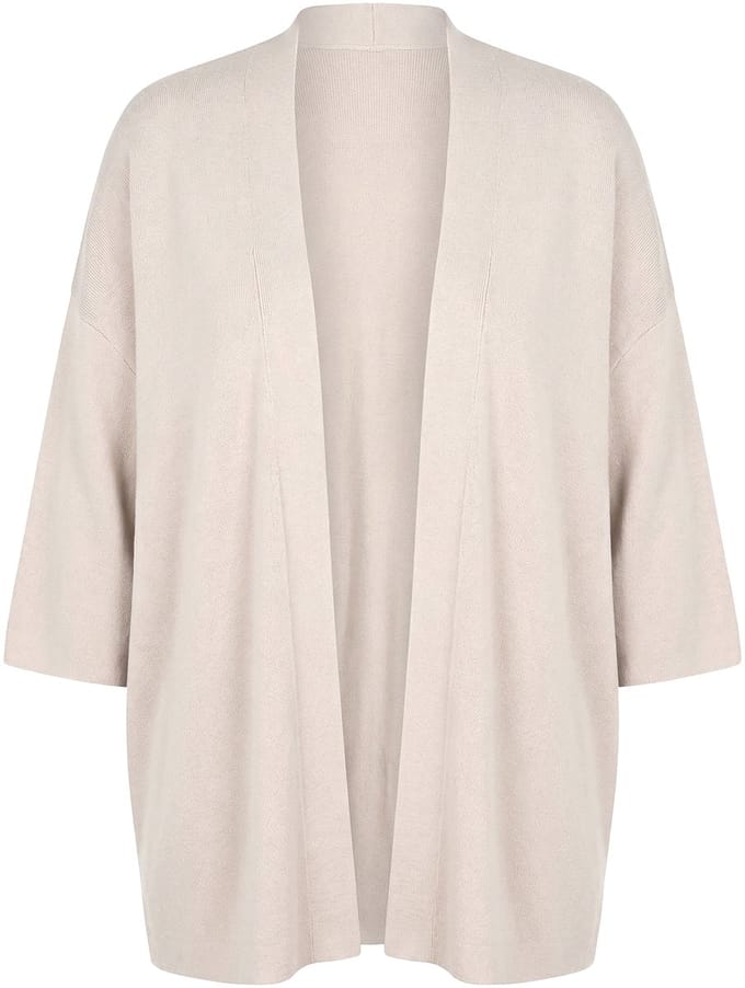 Ulla Popken - Dames - Vest oversized open model sjaalkraag korte mouwen - Grijsbeige - Maat 54+