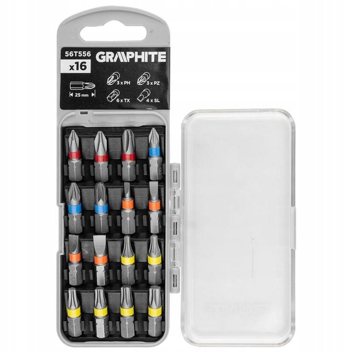 GRAPHITE Bitset 16 Delig 25mm CrV Staal met 1/4" Hex Aansluiting