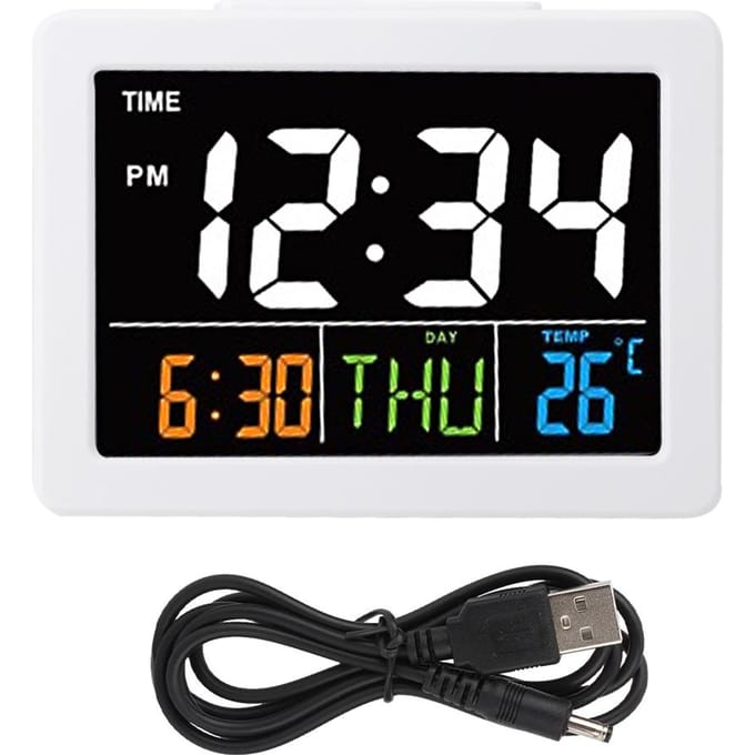Kleur Groot Scherm LCD Elektronische Bureau Wekker met Temperatuur Datum Weergave  minder dan br meer dan (Wit ) wit
