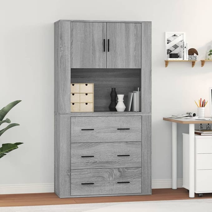 vidaXL - Hoge - kast - bewerkt - hout - grijs - sonoma - eikenkleurig