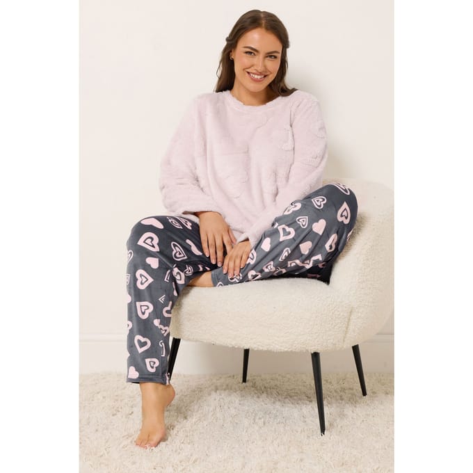 Yours Roze Hart Textuur Borg Loungeset Size 50-52