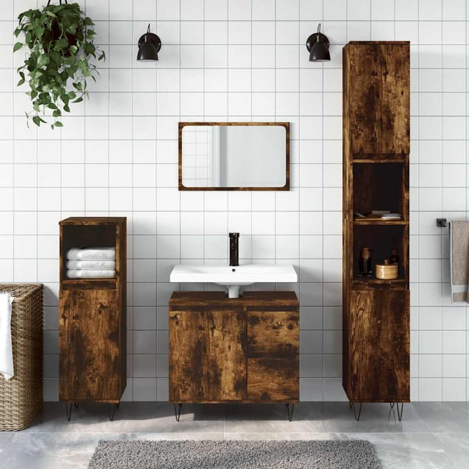 vidaXL - Badkamerkast - 65x33x60 - cm - bewerkt - hout - gerookt - eikenkleurig