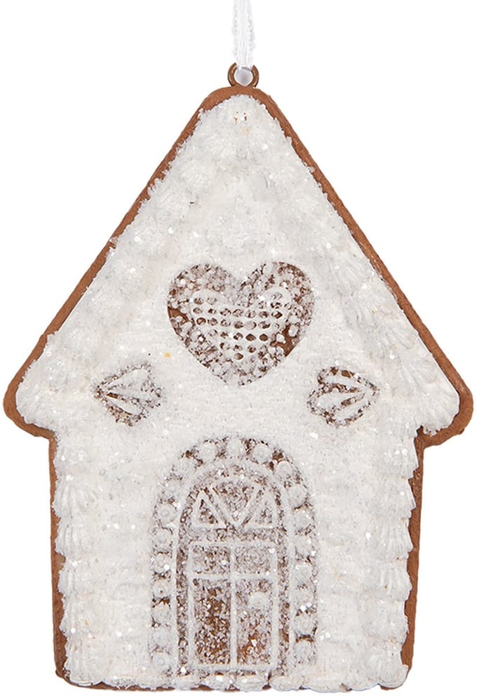 Clayre & Eef Kersthanger Gingerbread house 8x1x10 cm Wit Kunststof