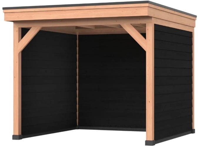 Douglas overkapping, 300 x 250, Met achterwand en zijwand, Westwood Comfort Basic zwart