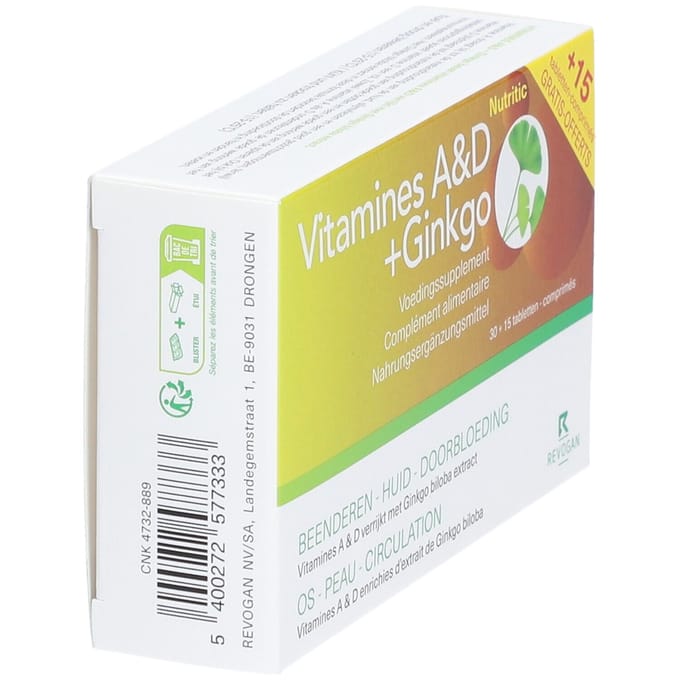 Nutritic Vitamines A&D+Ginkgo | Immuunsysteem & doorbloeding + 15 GRATIS tabletten 45 Ovale