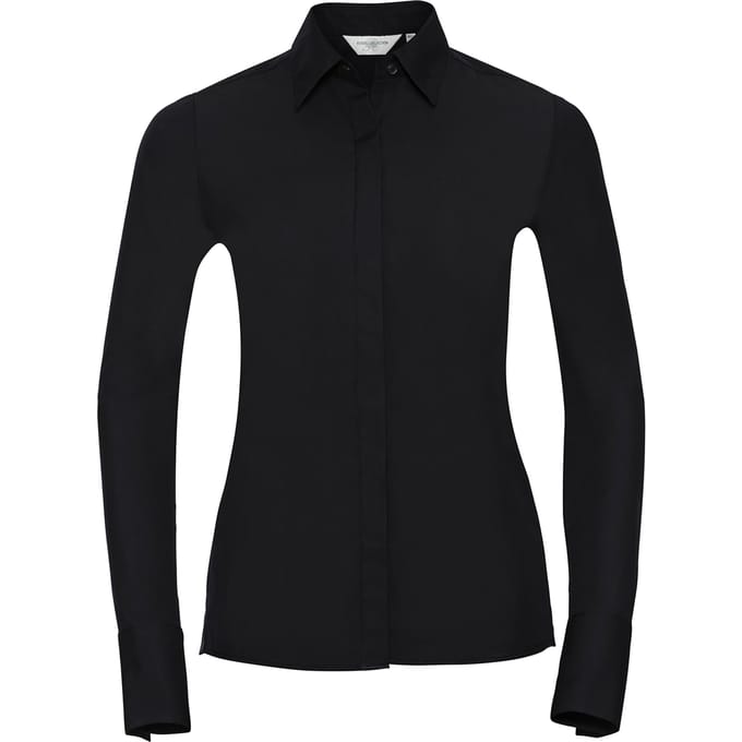 Russell Collection Dames/Dames Ultimate Stretch Formeel Shirt Met Lange Mouwen (Zwart)