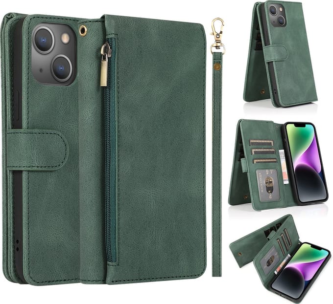Hoesje geschikt voor iPhone 16 Pro - Bookcase - Pasjeshouder - Portemonnee - Rits - Kunstleer - Groen