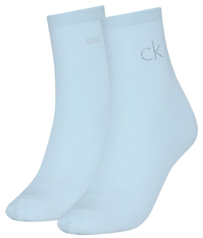 Calvin Klein dames 2P halfhoge sokken shiny logo blauw