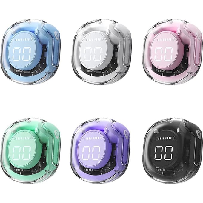 Transparante draadloze oortelefoon met LED-display en ruisonderdrukking