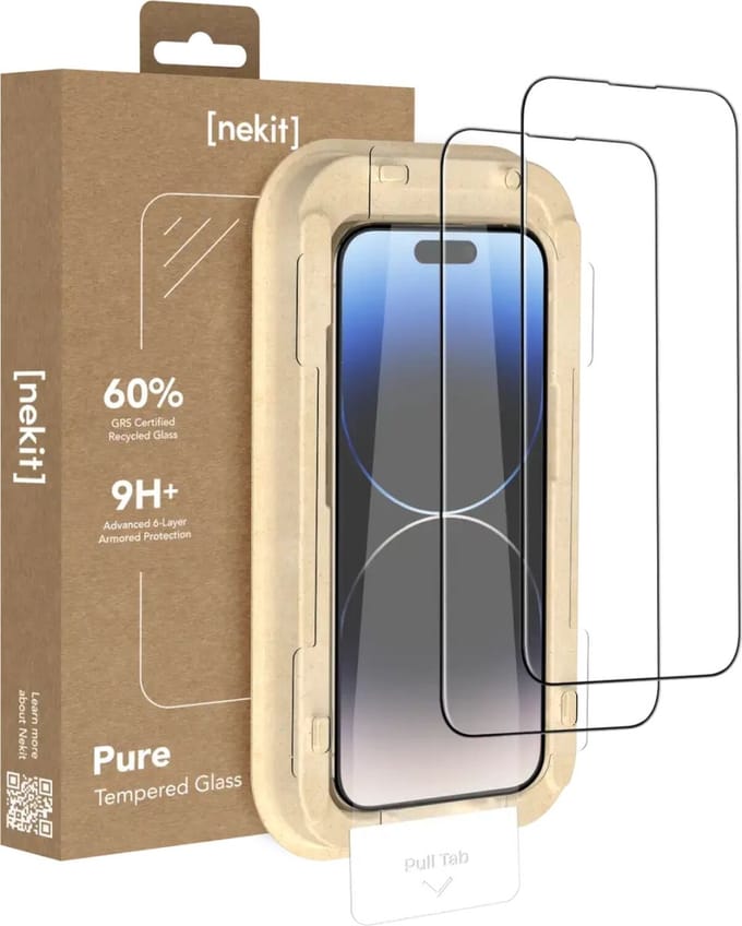 NEKIT Pure - Duo Pack Tempered Glass Geschikt voor Apple iPhone 14 Pro - 9H+ Gehard - GRS Gerecycled Glas - Screen Protector met Installatiebox - Case Friendly