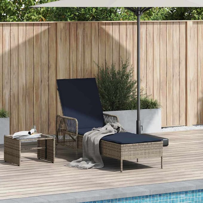 vidaXL Ligstoel Grijs en Marineblauw 200 x 55 x 92 cm poly rattan