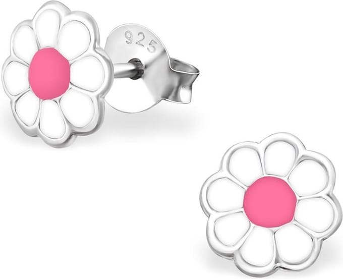 Princess Oorbellen Daisy White - 925 Zilver E-Coating - Bloem - ∅7mm