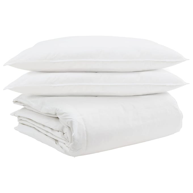 vidaXL - Deken - Set - met - kussen - 3 - st - Wit - Donsveer