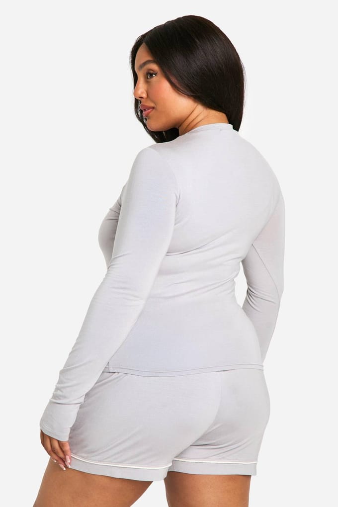 boohoo Dames Plus Lange Mouw Modal Lounge T-shirt | Ash Grey | Maat: 16
