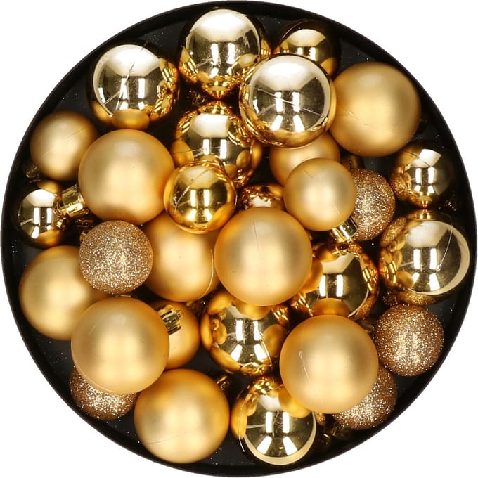 Kerstballen - 30x st - goud- 4, 5, 6 cm - kunststof - mat-glans-glitter