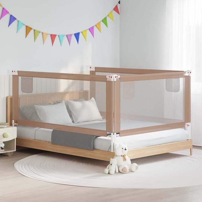 Barrière de Sécurité pour Lit d'Enfant Taupe 200x25 cm Tissu