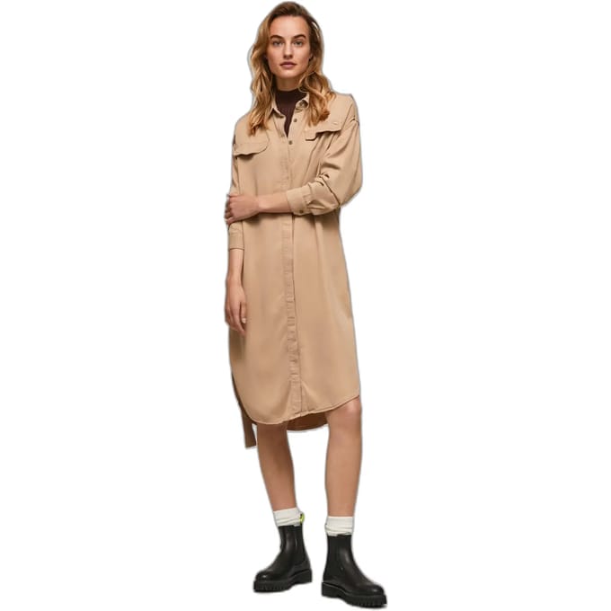 Pepe Jeans Lidia Lang Mouw Jurk Beige M Vrouw