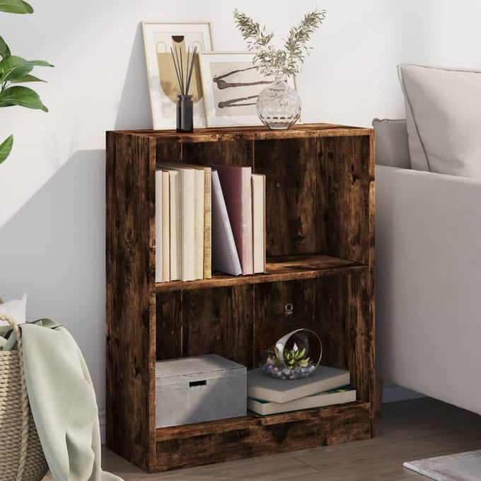 vidaXL - Boekenkast - 60x24x76 - cm - bewerkt - hout - gerookt - eikenkleurig
