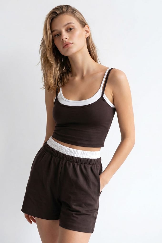 Twee-delige Crop T-shirt en Shorts Set