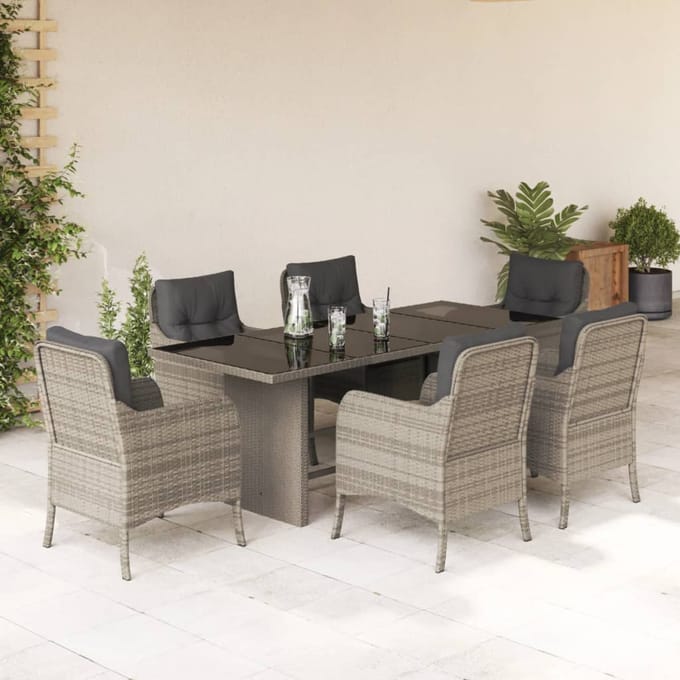 vidaXL - 7-delige - Tuinset - met - kussens - poly - rattan - grijs