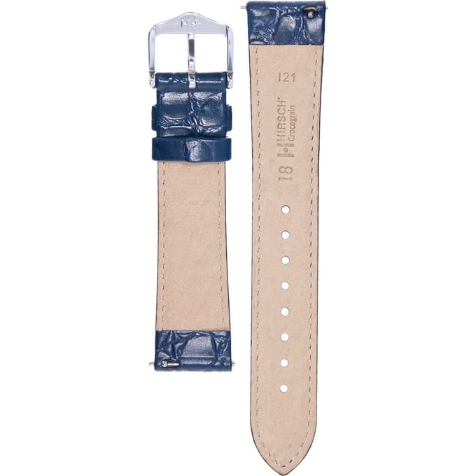 Hirsh Horlogeband -  Crocograin Blauw - Leer - 18 mm