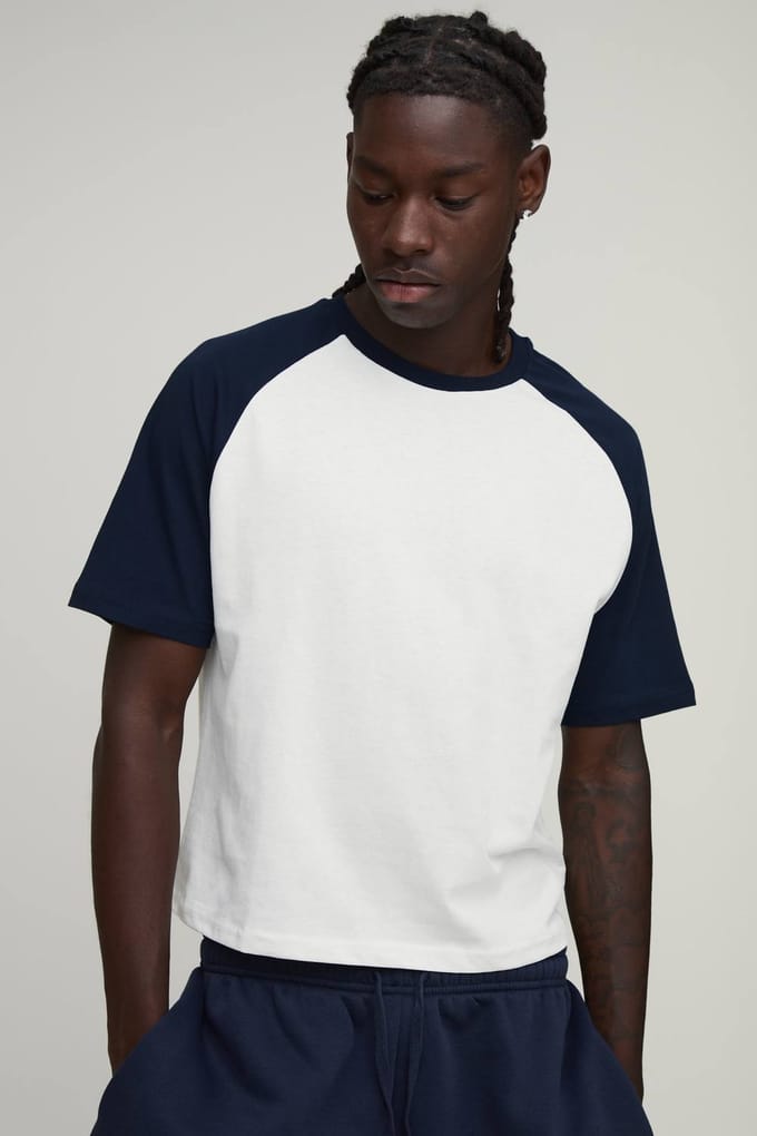 Slim Shrunken Fit Raglan T-Shirt | Navy | Size XL