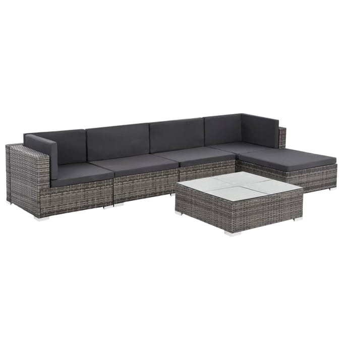 vidaXL - 6-delige - Loungeset - met - kussens - poly - rattan - grijs