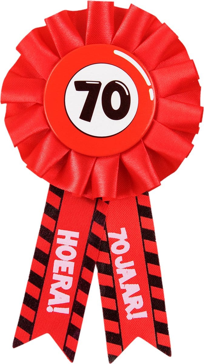 Paperdream 70 jaar rozet - leeftijd badge - 70e verjaardag - rood - feestartikelen