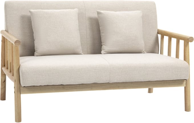 HOMCOM-2 Sitzer Sofa-Polyester, Gummiholz-123L x 69B x 74H cm-Beige
