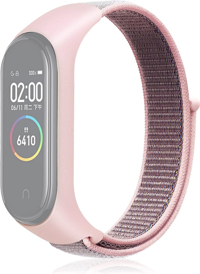 By Qubix - Nylon Geweven Bandje Geschikt voor Xiaomi Mi Band 3 / 4 / 5 / 6 / 7 - Roze
