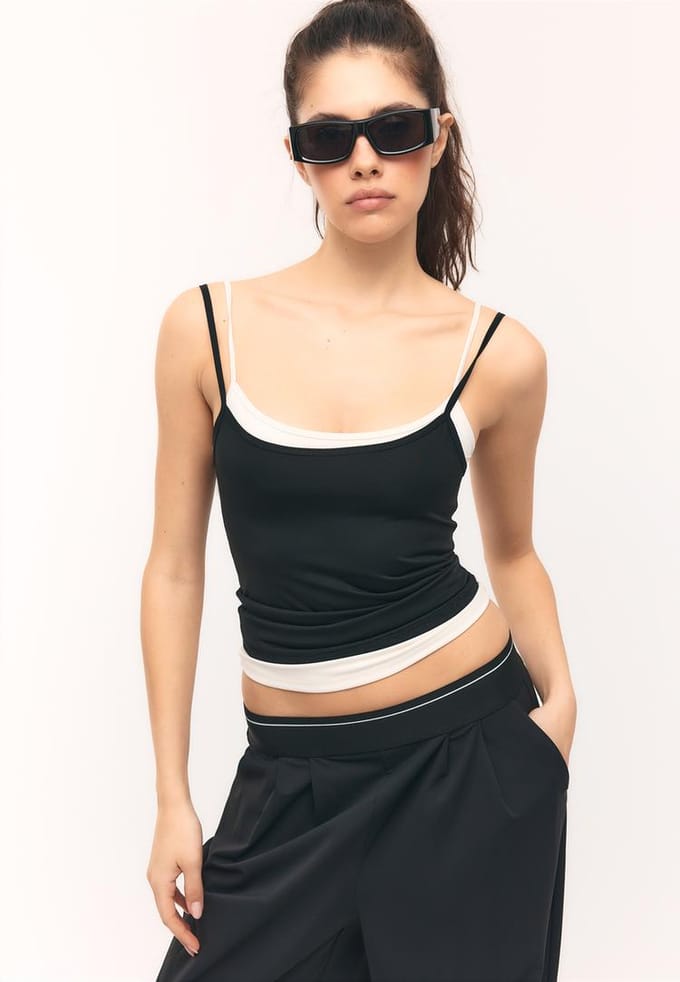 Stradivarius Basic T-shirt met bandjes  Ecru XL