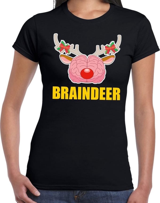Foute Kerst t-shirt braindeer zwart voor dames M