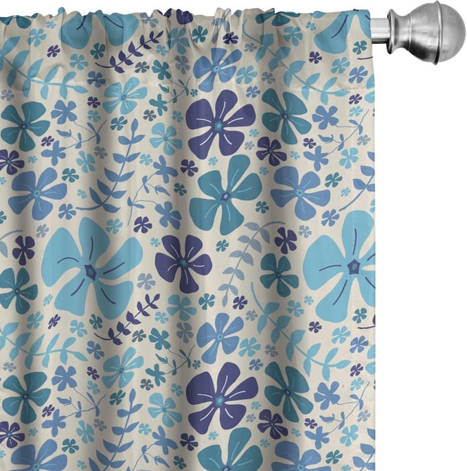 ABAKUHAUS Bloemen Gordijnen – 2x75x225 cm – Blauw, Microfiber