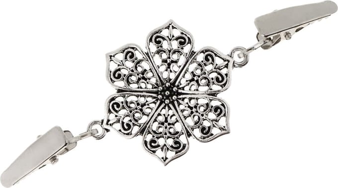 Fako Bijoux® - Vestsluiting - Vestclip - Sjaalspeld - Vestklem - Bloem - Open - Zilverkleurig