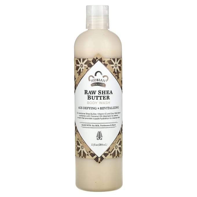 Nubian Heritage, Body Wash, Raw Shea Butter, 13 fl oz (384 ml) white