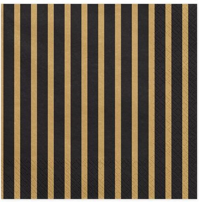 PartyDeco - Servetten - Stripes Goud/Zwart (20 stuks)