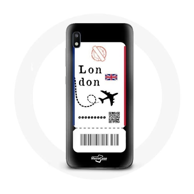 Hoesje - Samsung - Galaxy A10 - Vliegticket Londen - Flexibel - Zwart