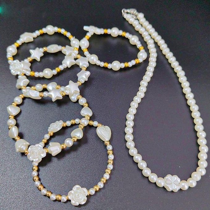 1 Set imitatieparel kralen DIY accessoires materiaal pakket, volledige set kralen armbanden, kralen sieraden accessoires kralen Pack of 1 wit