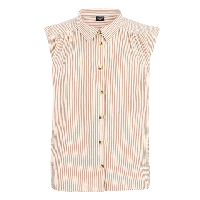 Protest PRTPeacy - Blouse Dames - Mouwloos - Knoopsluiting - Loose fit - Bruin