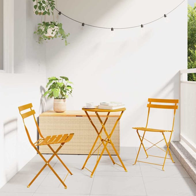 vidaXL - Opvouwbare - Bistroset - 3 - st - Mosterdgeel - Staal