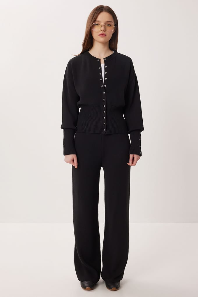 Geribde Brei Co-Ord Set met Knopsluiting