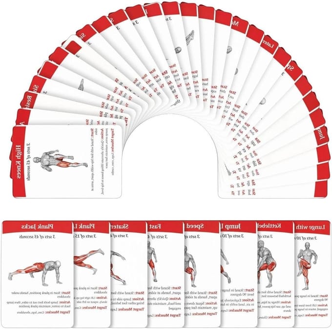 Fitness Kaarten - Oefeninstructies - Kracht Training - Aanpasbare Modules - 36 Stuks - Afbeeldingen