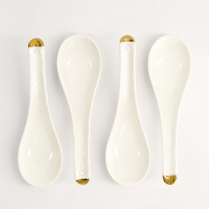 Tokyo Design Studio Nippon White - Goude Rand Lepelset 4 stuks - Wit Goud