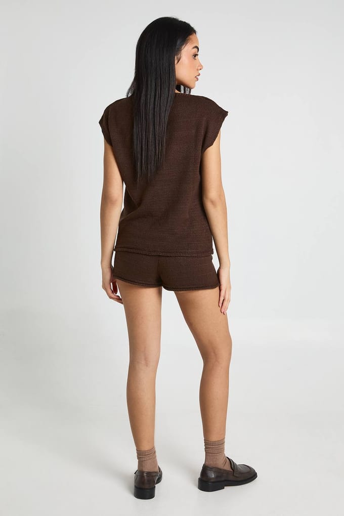 boohoo Dames Mouwloze Top Met Boothals En Shorts Set | Chocoladebruin | Maat: Medium