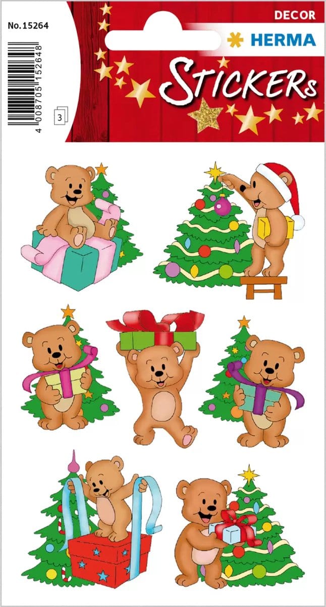 Herma Kerstdecoratie Stickervel Knuffelberen