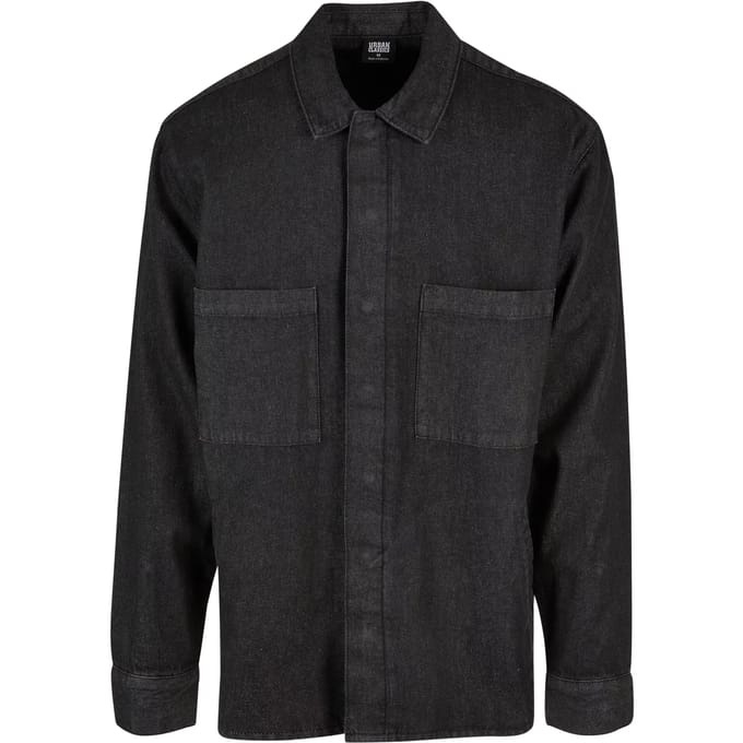 Urban Classics - Oversized Denim Pocket Shirt Overhemd - M - Zwart