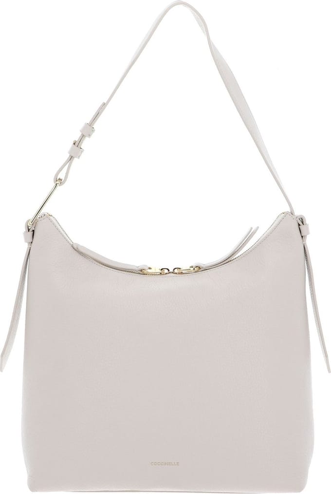 COCCINELLE Leren Schoudertas Malory Handbag Grained Leather Lambskin White Crème